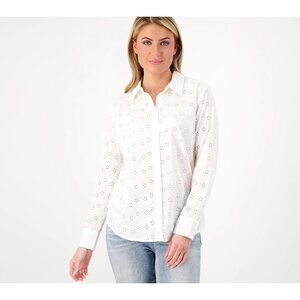 Candace Cameron Bure  Button-Front Eyelet Shirt  New Day White Small A593140